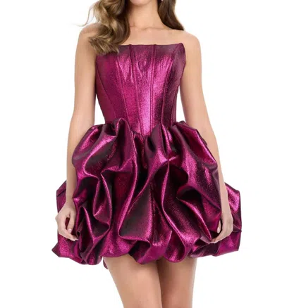 Ashleylauren Metallic Brocade Ruffle Skirt Dress In Fuchsia In Purple
