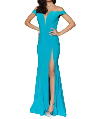 Ashleylauren Off Shoulder Evening Dress In Turquoise In Multi