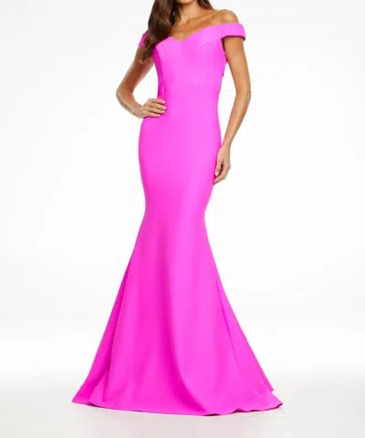 Ashleylauren Off The Shoulder Gown In Fuchsia In Pink