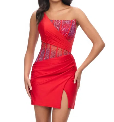 Ashleylauren One Shoulder Beaded Cocktail Dress In Red