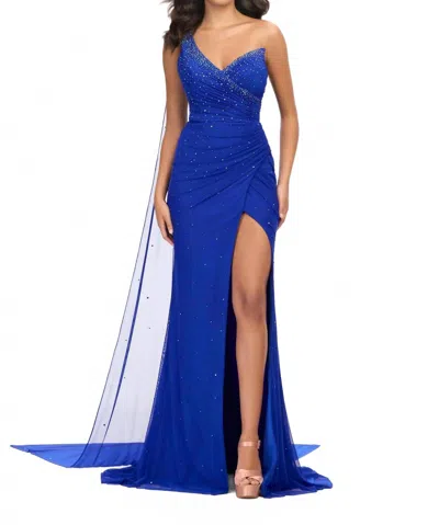 Ashleylauren One Shoulder Cape Gown In Royal In Blue