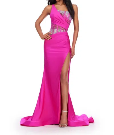 Ashleylauren One Shoulder Corset Bustier Prom Dress In Pink