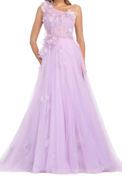Ashleylauren One Shoulder Floral Prom Gown In Lilac In Blue