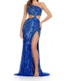 Ashleylauren One Shoulder Fully Beaded Gown In Turquoise/royal