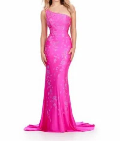 Ashleylauren One Shoulder Jersey Gown In Fuchsia In Pink