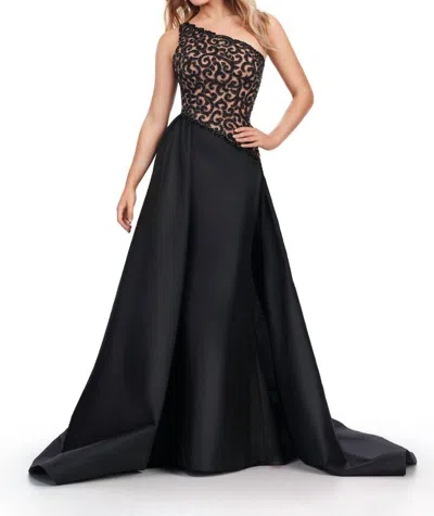 Ashleylauren One Shoulder Open Back Gown In Black/nude