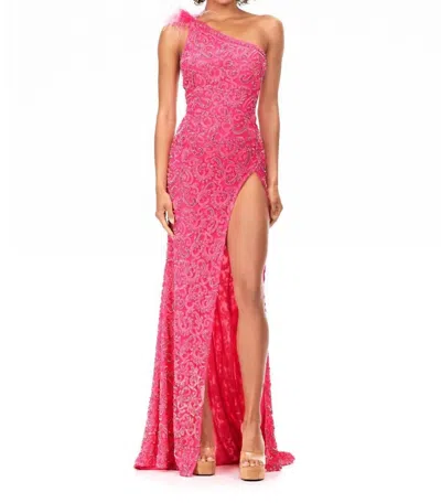 Ashleylauren One Shoulder Prom Dress In Neon Pink