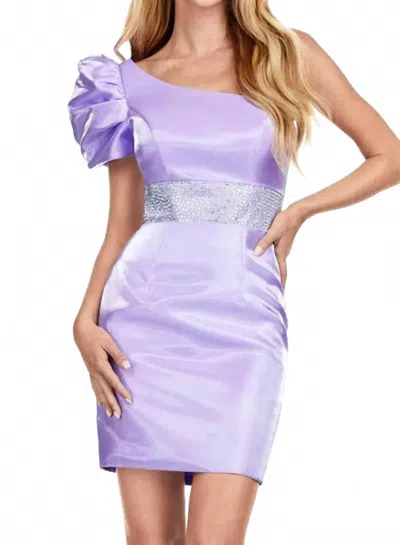 Ashleylauren One Shoulder Puff Sleeve Short Dress In Orchid In Pink