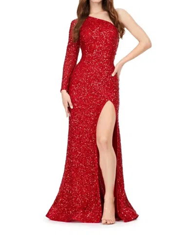 Ashleylauren One Shoulder Sleeve Prom Dress In Electric Red