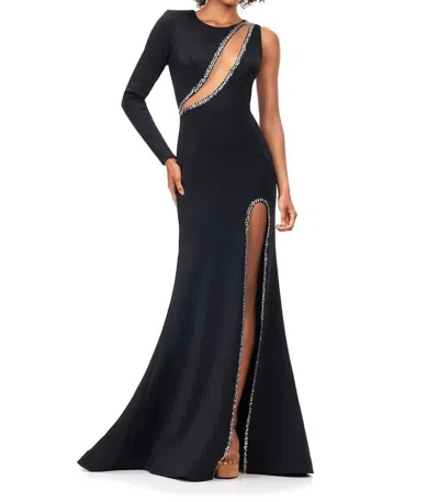 Ashleylauren One Sleeve Jersey Gown In Black
