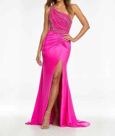 Ashleylauren One-shoulder Fabulous Jersey Gown In Hot Pink