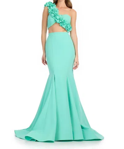 Ashleylauren One-shoulder Jersey Two-piece Gown In Aqua In Blue