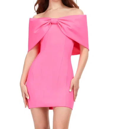Ashleylauren Oversized Off Shoulder Bow Detail Cocktail Dress In Hot Pink
