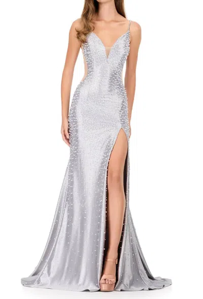 Ashleylauren Pearl Beaded Sheath Dress In Silver In Grey