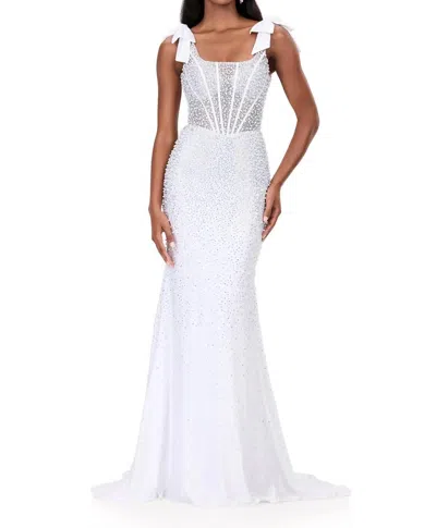 Ashleylauren Pearl Embellished Corset Gown In White