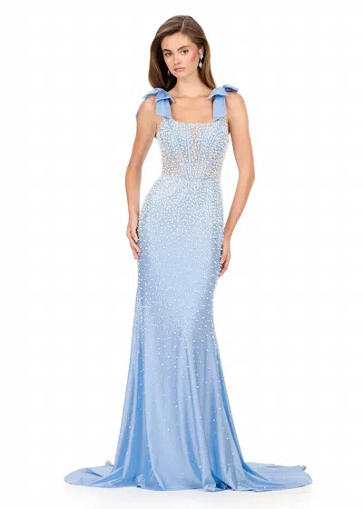 Ashleylauren Pearl Embellished Fitted Gown In Ice Blue