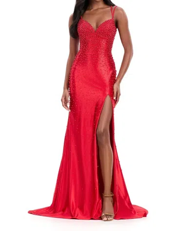 Ashleylauren Pearl Prom Dress With Lace In Red