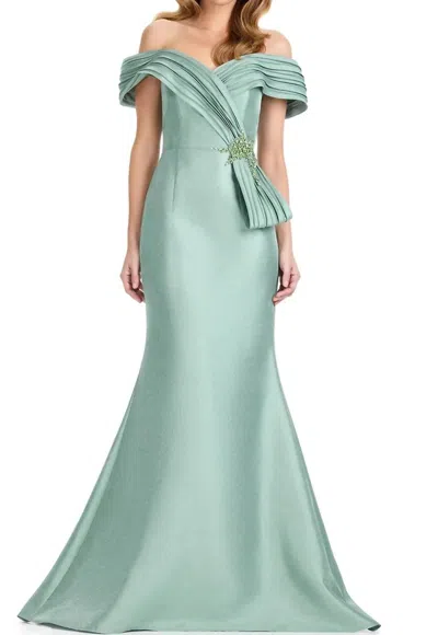 Ashleylauren Pleated Mikado Gown In Sage In Green