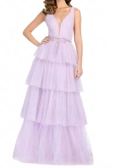 Ashleylauren Plunging V-neck Tiered A-line Prom Dress In Lilac In Blue