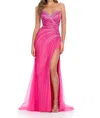 Ashleylauren Press On Stones Sweetheart Neckline Gown In Fuchsia