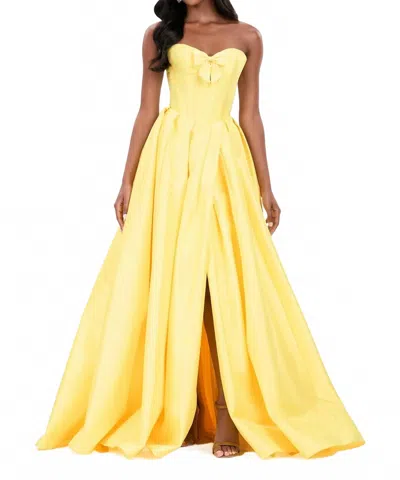 Ashleylauren Regal Strapless Mikado Ballgown In Yellow