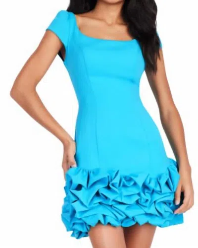 Ashleylauren Scuba Cocktail Dress With Rosette Skirt In Peacock In Blue