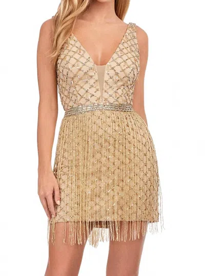 Ashleylauren Sleeveless Beaded Mini Dress In Gold In Neutral