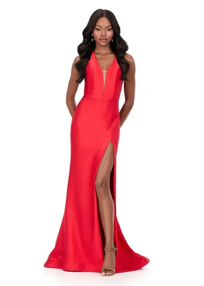 Ashleylauren Sleeveless Halter Jersey Gown In Red