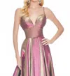 Ashleylauren Sparkle V-neck Gown In Fuchsia/gold