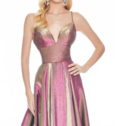 Ashleylauren Sparkle V-neck Gown In Fuchsia/gold