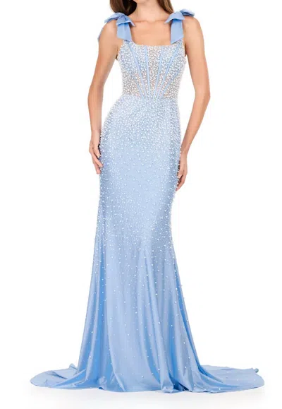 Ashleylauren Square Neck Pearl Embellished Prom Dress In Sky In Blue