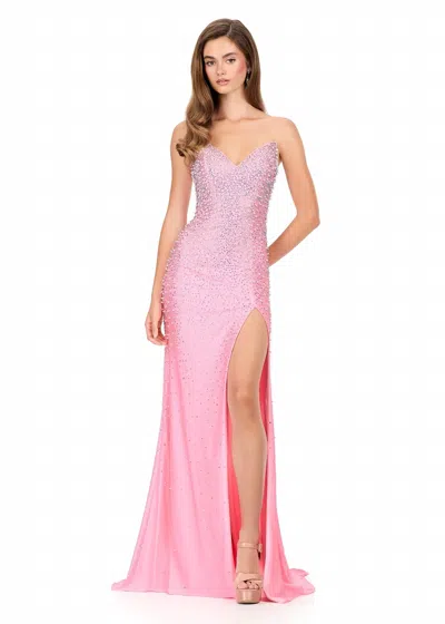 Ashleylauren Stapless Fitted Embellished Gown In Pink