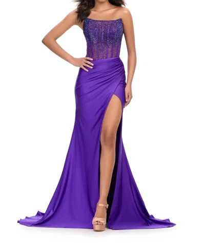 Ashleylauren Stones Encrusted Strapless Gown In Purple