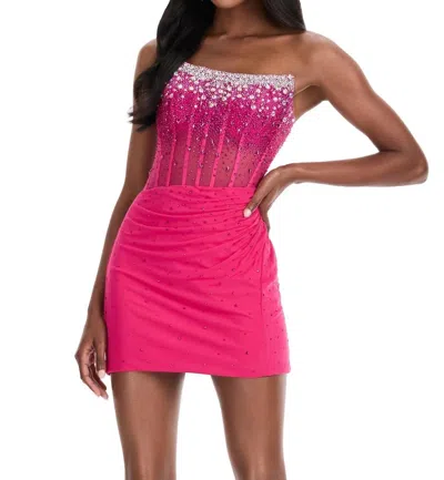 Ashleylauren Strapless Beaded Mini Dress In Fuchsia In Pink