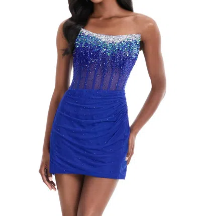 Ashleylauren Strapless Beaded Mini Dress In Royal In Blue