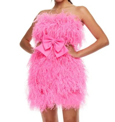 Ashleylauren Strapless Feather Designed Party Dress In Hot Pink