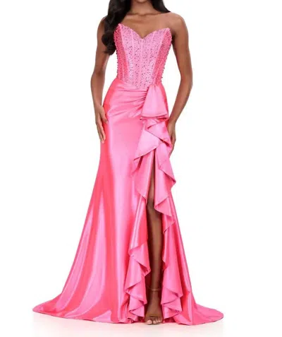 Ashleylauren Strapless Fitted Ruffle Dress In Pink