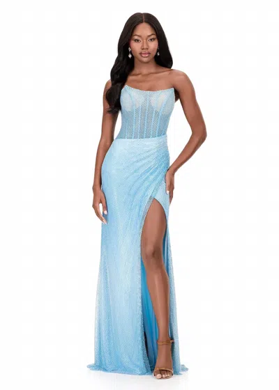 Ashleylauren Strapless High Slit Gown In Sky In Blue