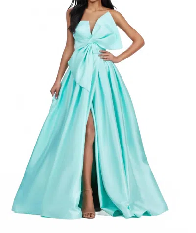 Ashleylauren Strapless Mikado Ball Gown Dress In Aqua In Blue