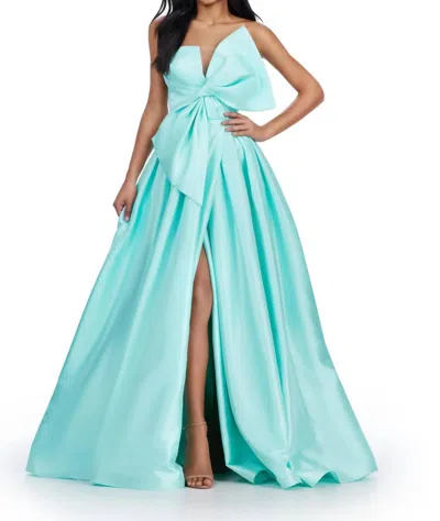 Ashleylauren Strapless Mikado Ball Gown In Aqua In Blue