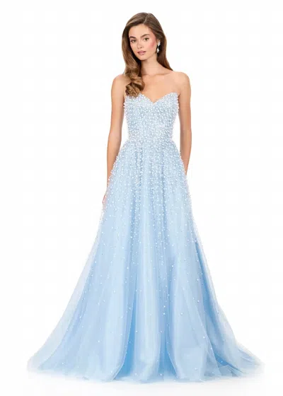 Ashleylauren Strapless Pearl Embellished Corset Gown In Ice Blue