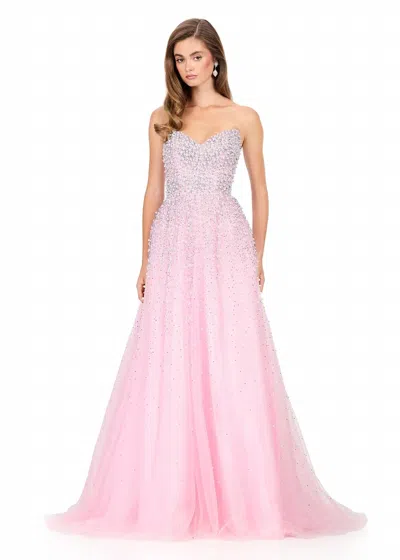 Ashleylauren Strapless Pearl Embellished Corset Gown In Ice Pink In Multi