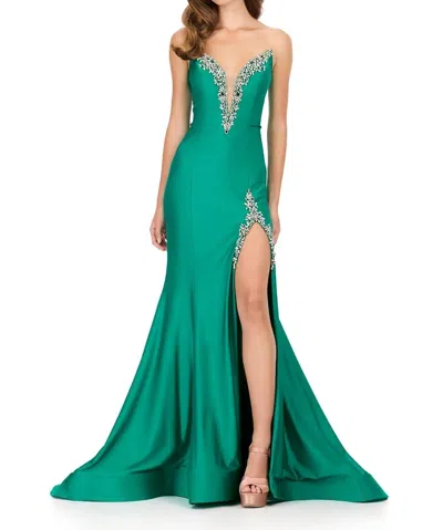 Ashleylauren Strapless Plunging Neckline Prom Dress In Emerald In Green