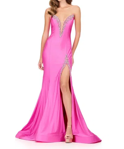 Ashleylauren Strapless Plunging Neckline Prom Dress In Fuchsia In Pink