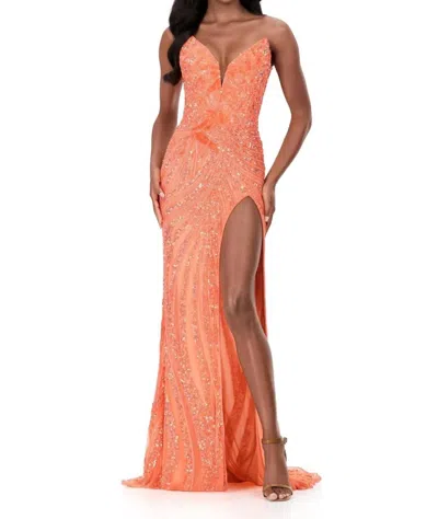 Ashleylauren Strapless Sequin Gown In Orange