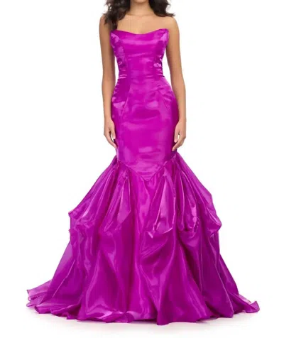 Ashleylauren Strapless Shiny Organza Gown In Purple