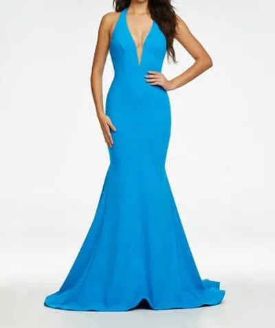 Ashleylauren Stunning Halter Gown In Blue