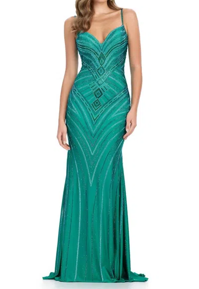 Ashleylauren Sweetheart Beadwork Prom Gown In Emerald In Gold