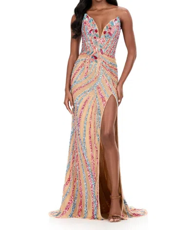 Ashleylauren Sweetheart Lace Up Prom Dress In Multi/nude
