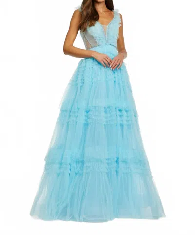 Ashleylauren Tiered Ruffle Ball Gown In Sky In Blue